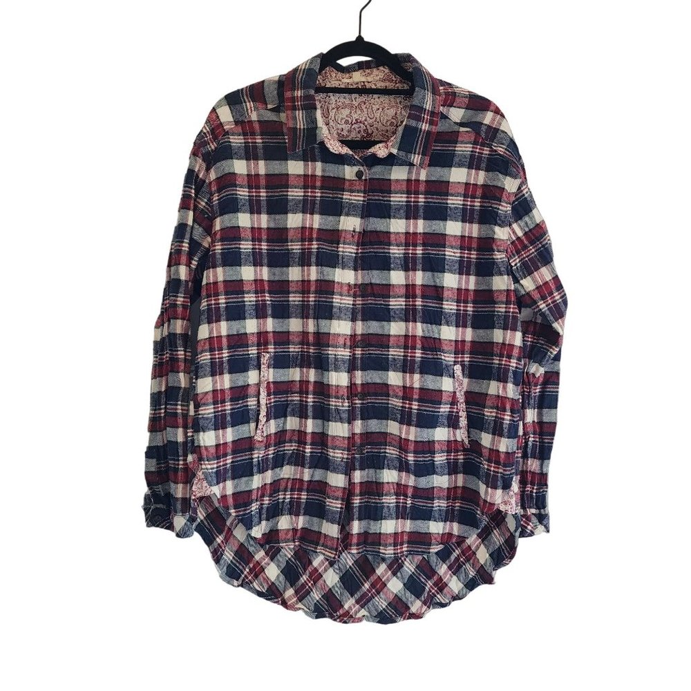 Mystree High Low Round Flannel Button Down Top Wo… - image 1